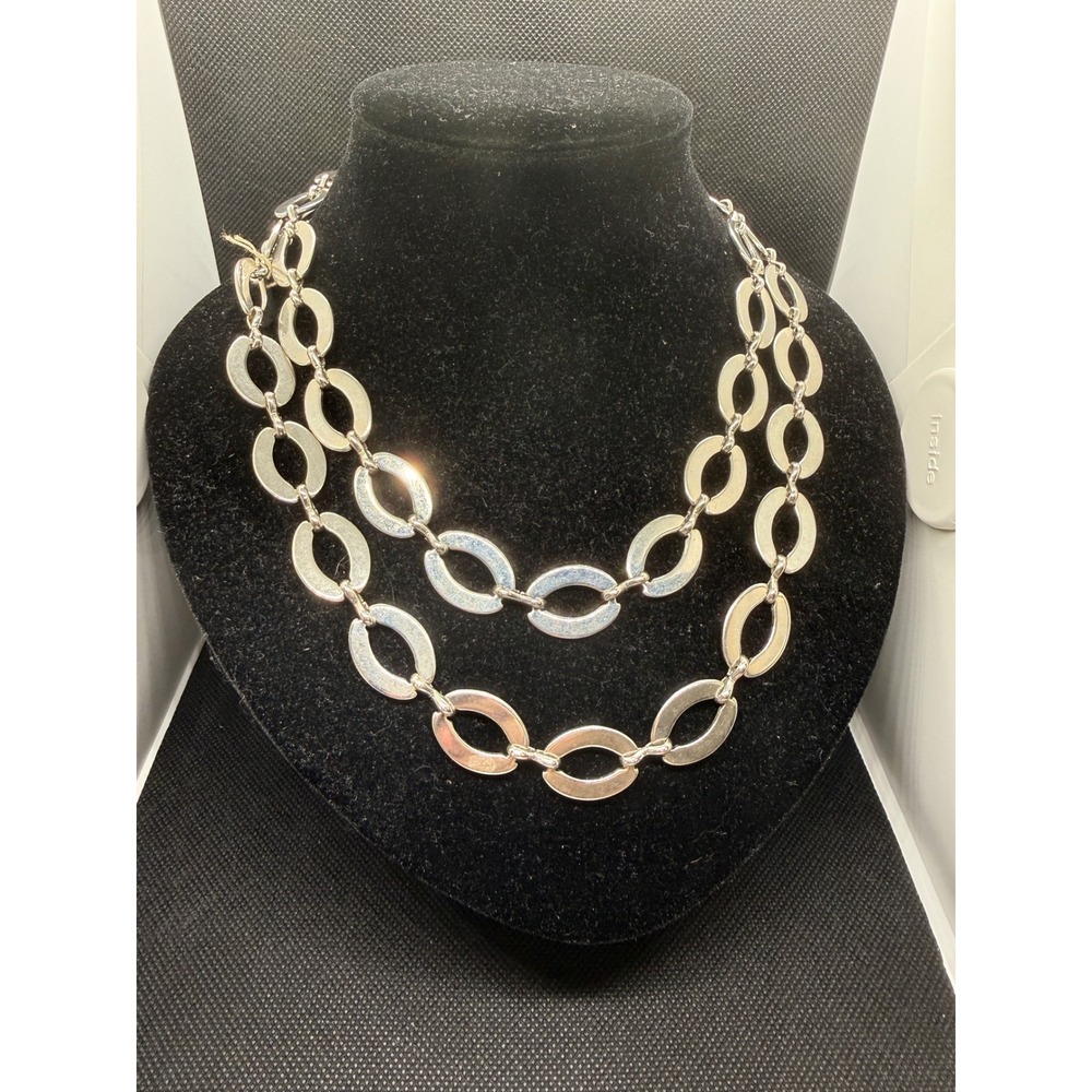Chicos Silver Tone Double Strand Oval Link Layered Necklace NWT 38"
